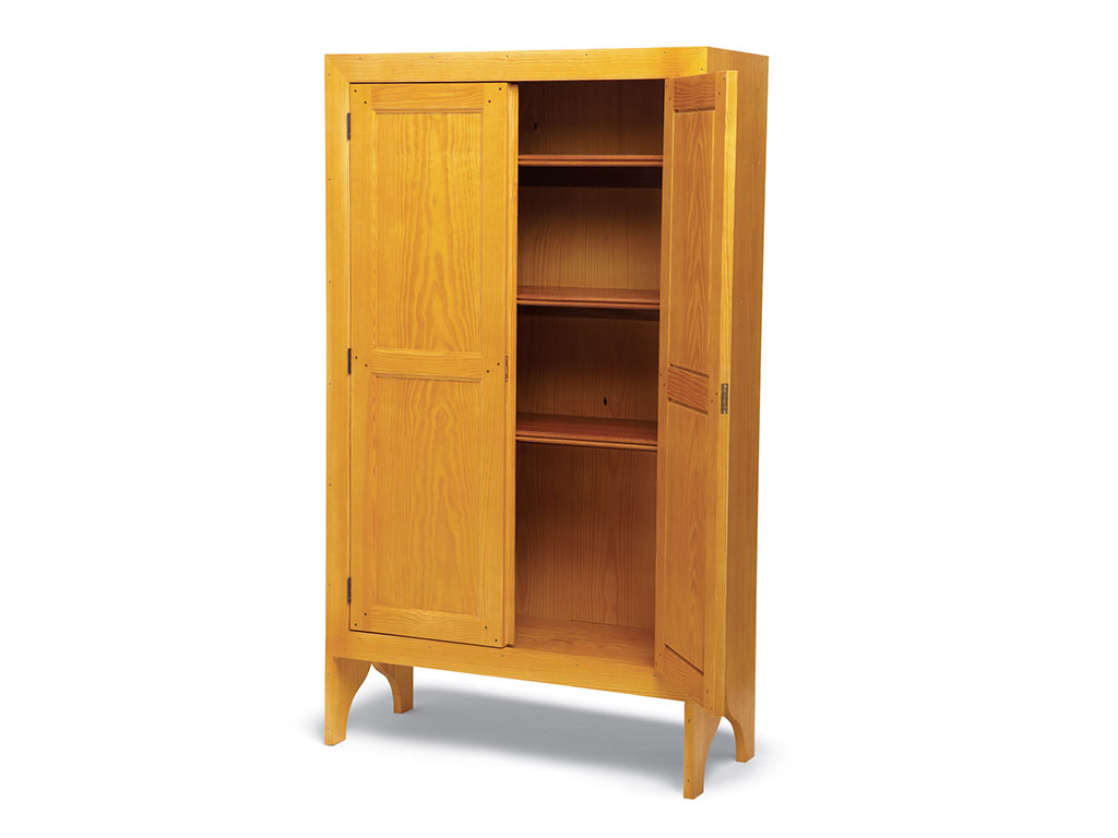 yellow pine cabinet with walnut shelving