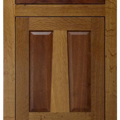 oak and walnut kitchen cabinet door in Arts & Crafts style