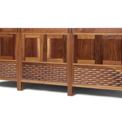 Midcentury modern triple walnut cabinet with fluted door fronts
