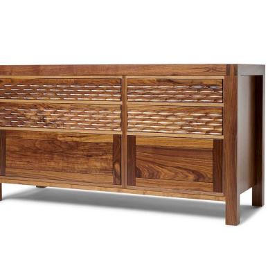 Midcentury modern double walnut cabinet with fluted drawer fronts